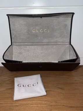 Gucci Brown Monogram Collapsible Eyewear Case with Light Gray Interior
